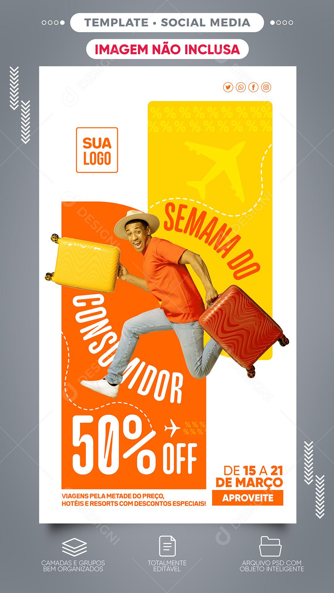 Social Media Semana do consumidor 50% De Desconto Lojas PSD Editável