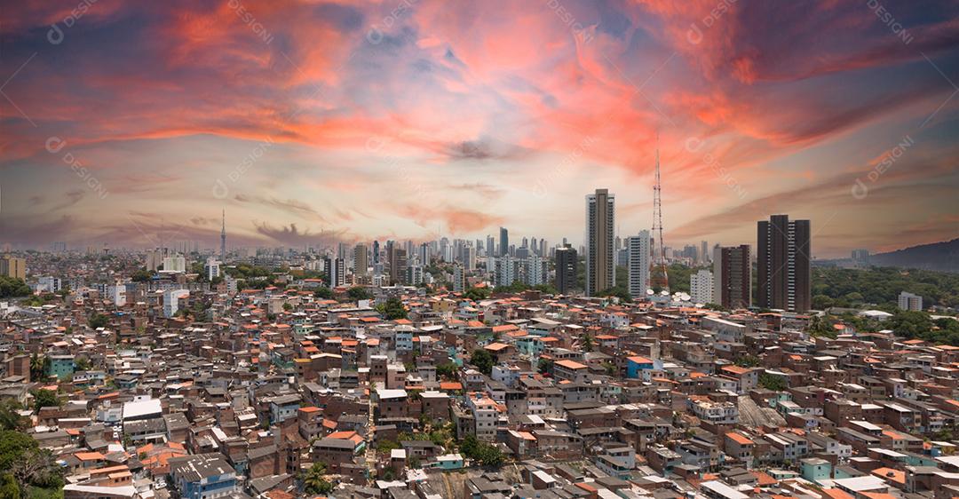 Favela e prédios de contraste social urbano