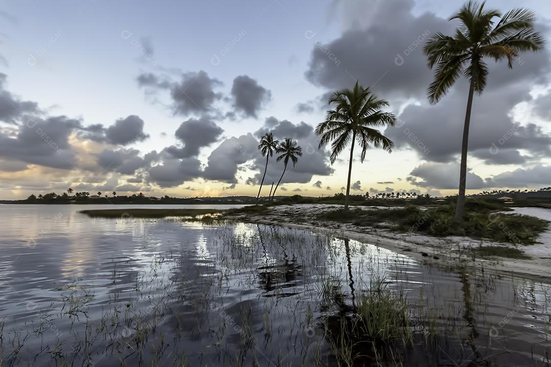 Paisagem com sol no litoral da Costa do Sauipe na Bahia
