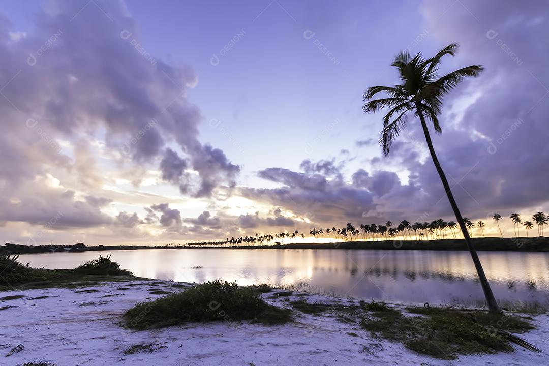 Paisagem com sol no litoral da Costa do Sauipe na Bahia