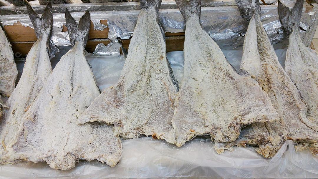 Bacalhau seco em Loja de peixes, alimentos e indústria