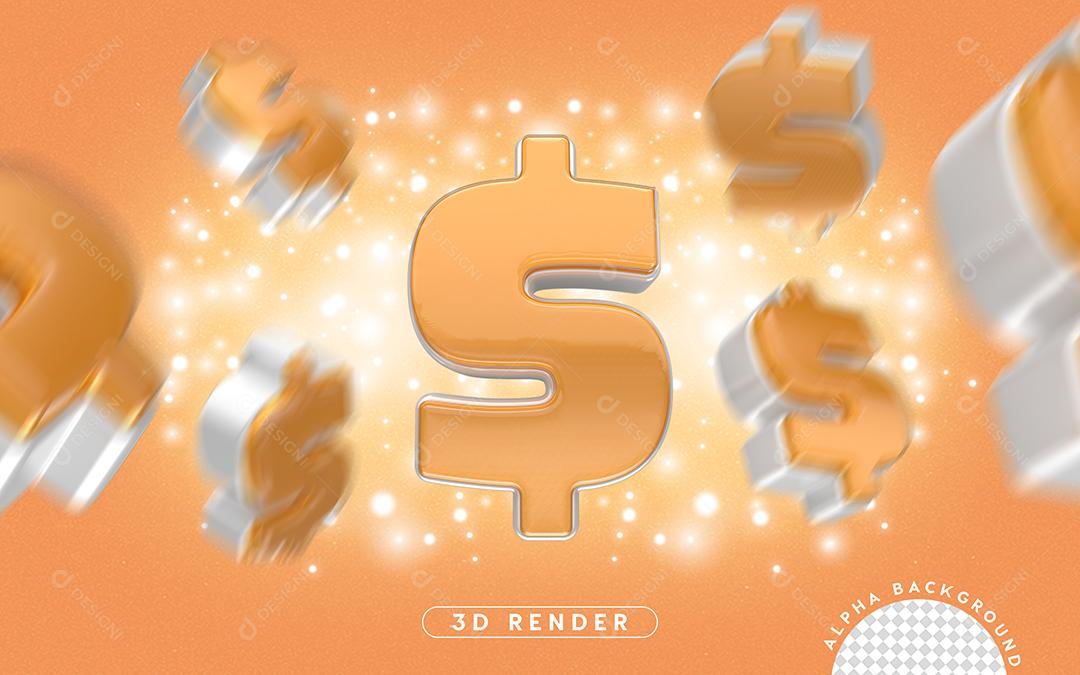 Elemento 3D Cifrão Para Composição PSD