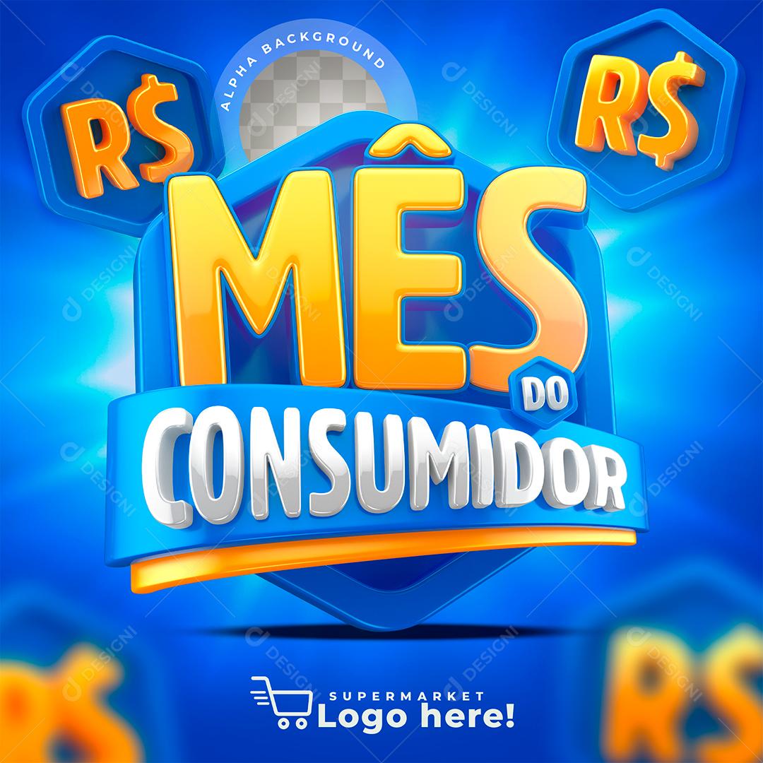 Selo 3D Mês Do Consumidor Azul para Composição PSD