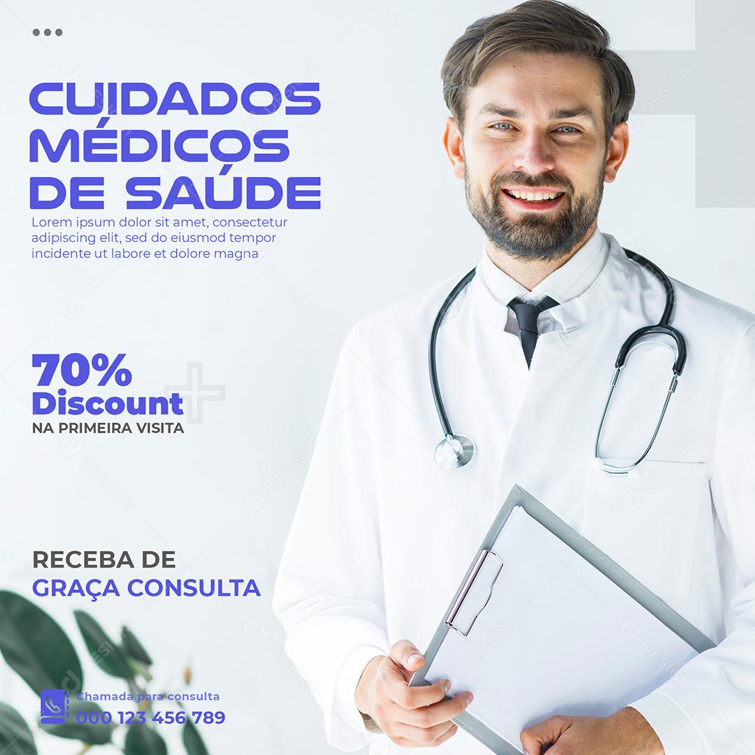 Cuidados Médicos De Saúde 70% De Desconto Clínicas Social Media PSD Editável