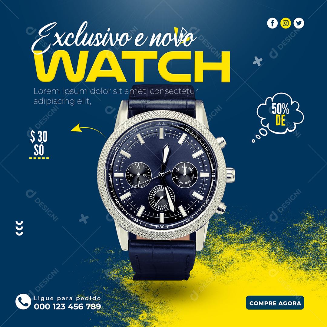 Social Media Exclusivo e novo Relógio 50% Desconto PSD Editável