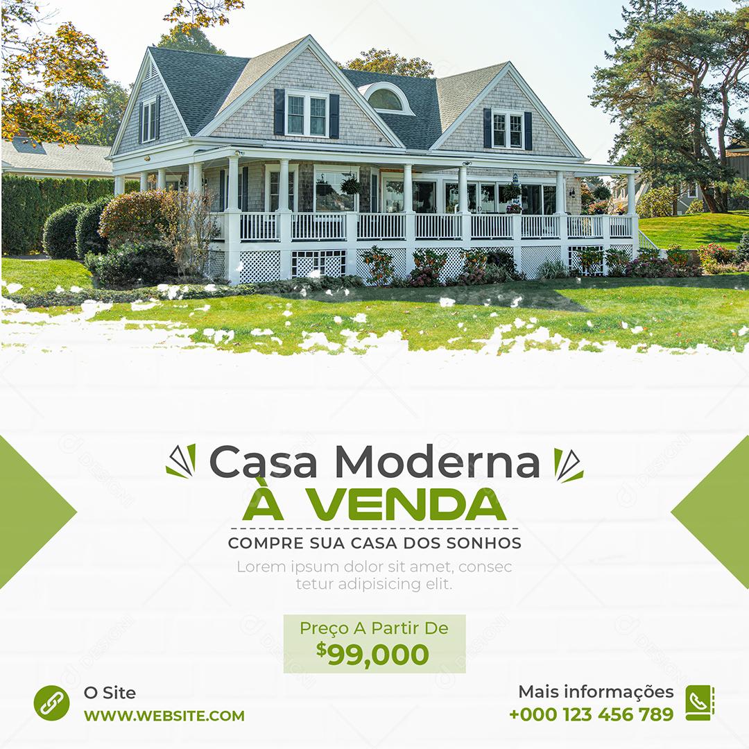 Social Media Casa Moderna À Venda Imobiliária PSD Editável