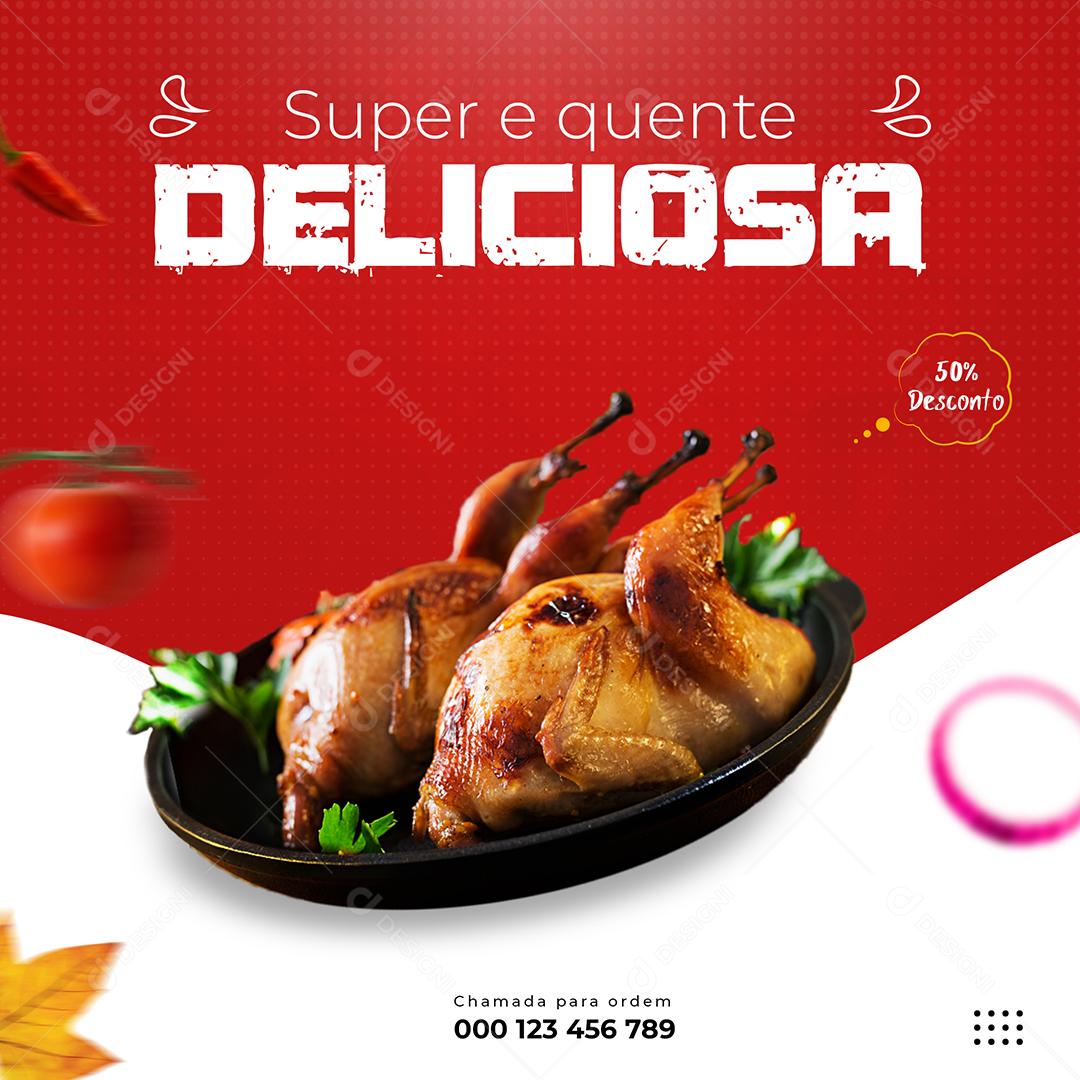 Social Media Super e Quente Deliciosa Frango Assado 50% Desconto PSD Editável