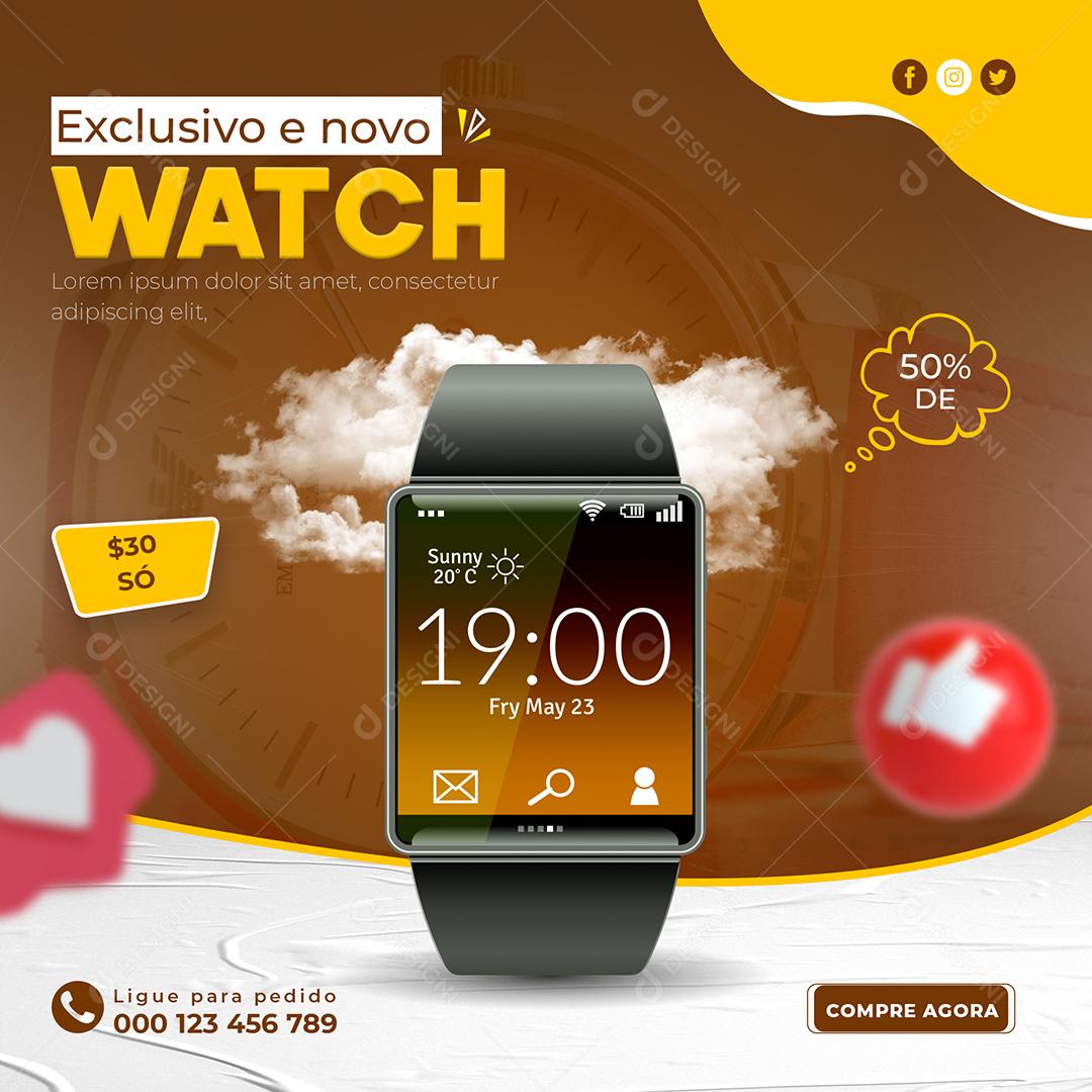 Relógio Exclusivo e novo 50% Desconto Social Media PSD Editável