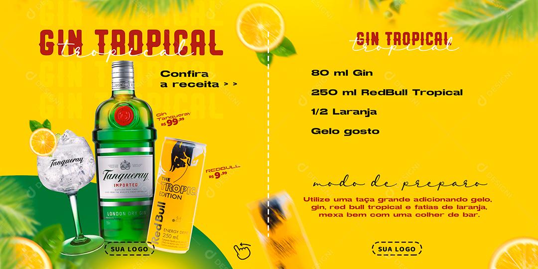 Social Media Receita Gin Tropical Drink Carrossel Bar PSD Editável