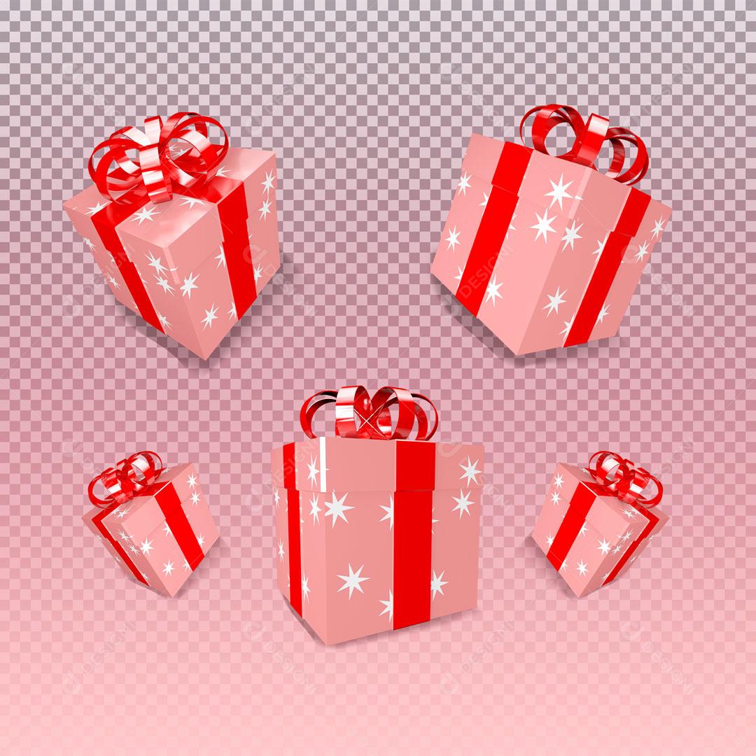 Elementos 3D Para Composição Presentes Rosa Com Vermelho PSD Editável