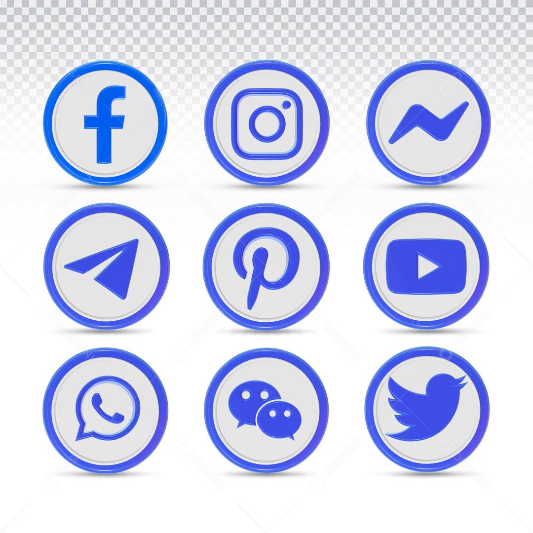 Ícones 3D Para Composição Conjunto Redes Sociais PSD Editável