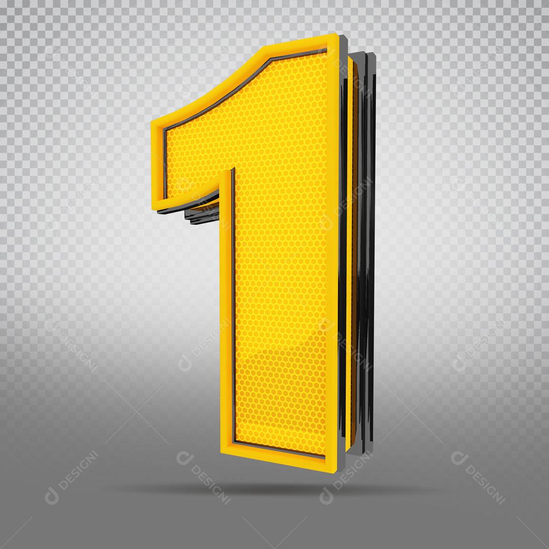 Números 3D Para Composição Amarelo Numero 1 PSD Editável