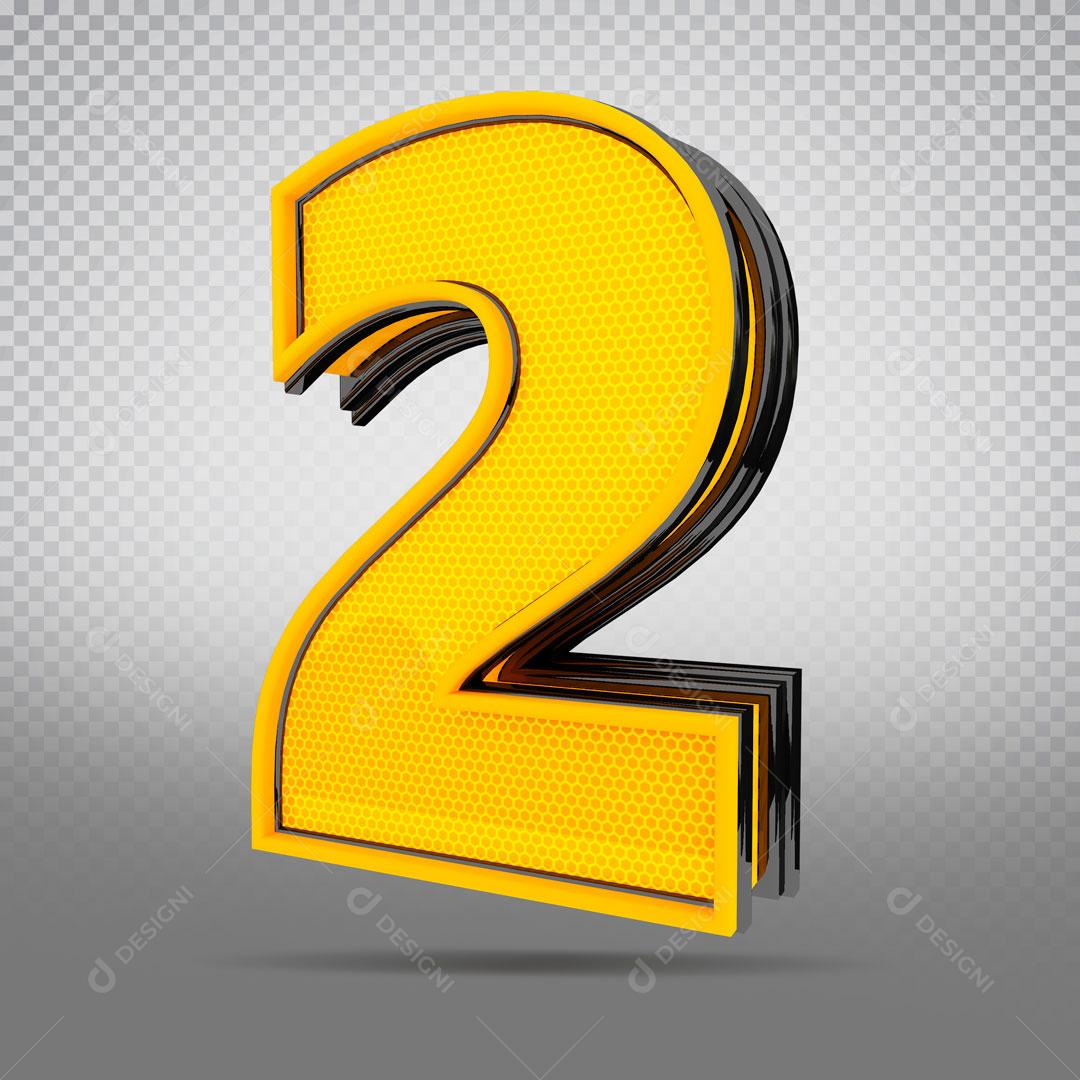 Números 3D Para Composição Amarelo Numero 2 PSD Editável