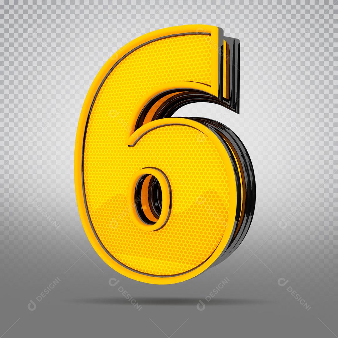 Números 3D Para Composição Amarelo Numero 6 PSD Editável