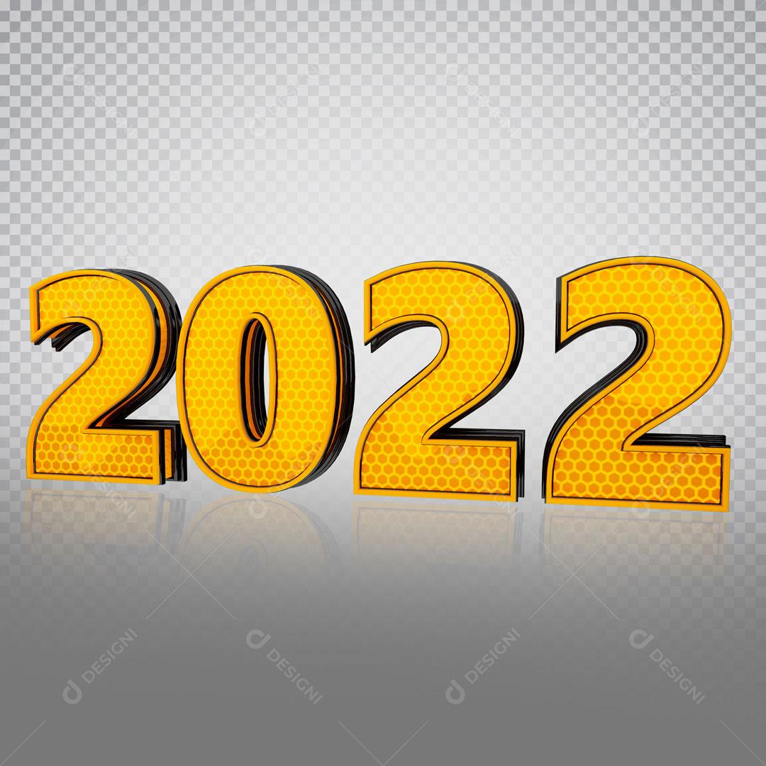 Números 3D Para Composição Amarelo Numero 2022 Ano Novo PSD Editável
