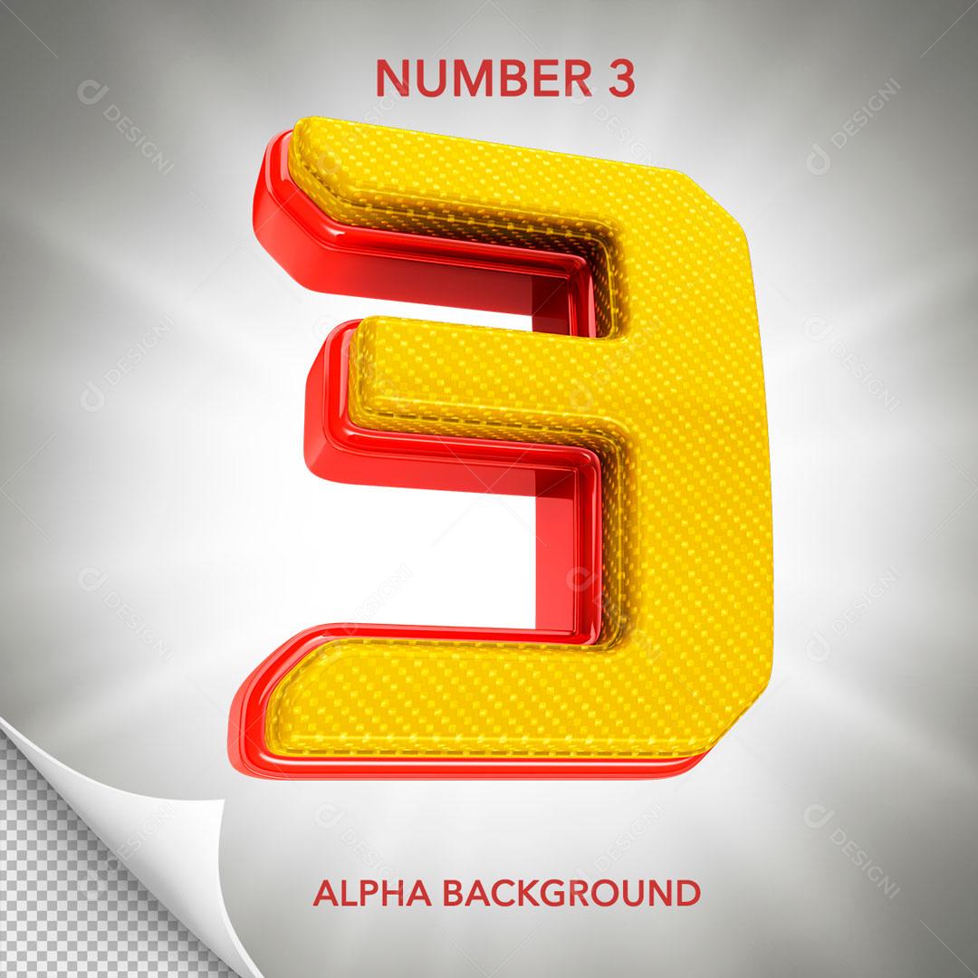 Número 3D Para Composição Número 3 Amarelo PSD Editável