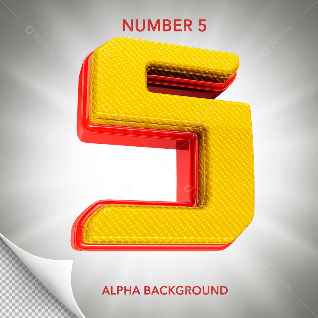 Número 3D Para Composição Número 5 Amarelo PSD Editável