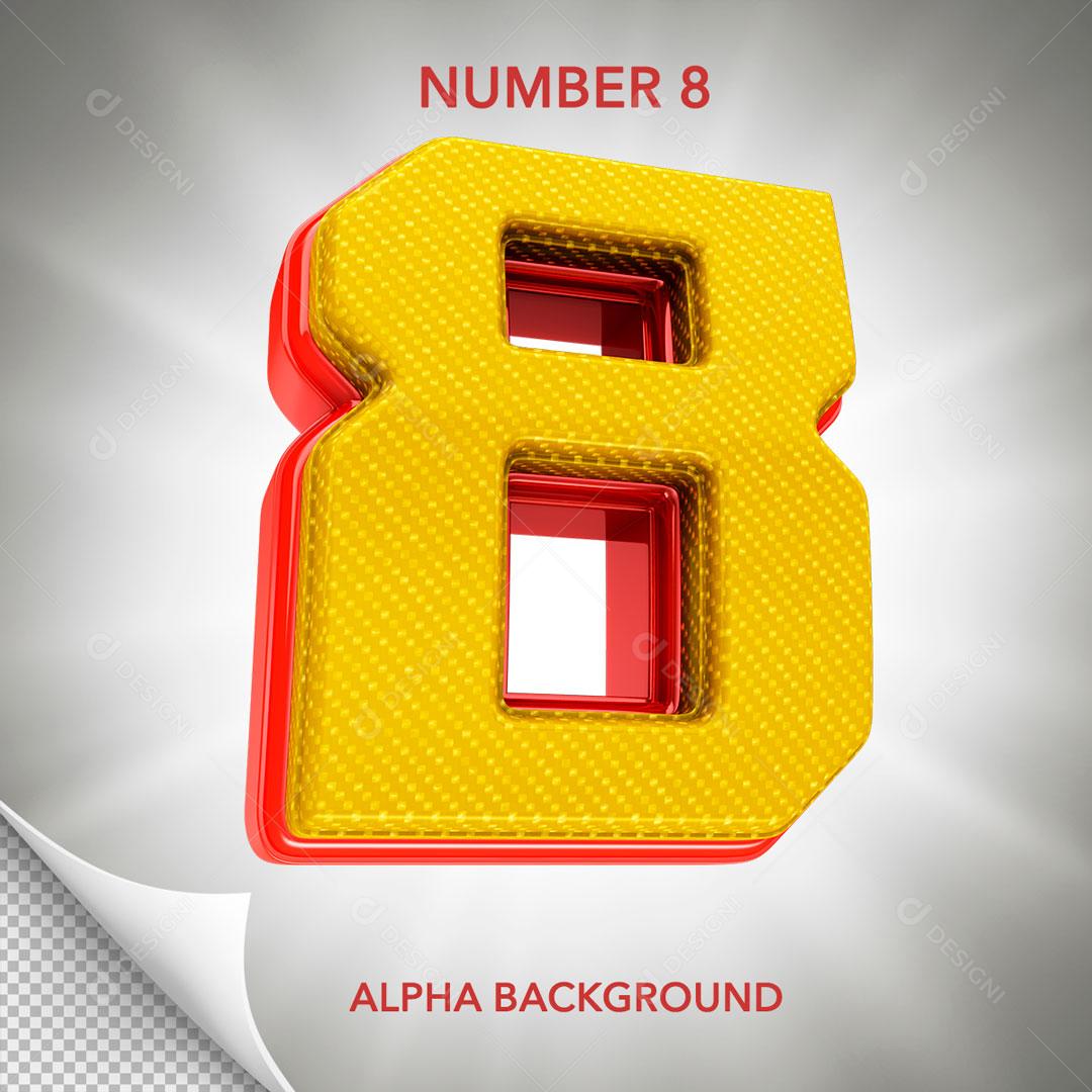 Número 3D Para Composição Número 8 Amarelo PSD Editável