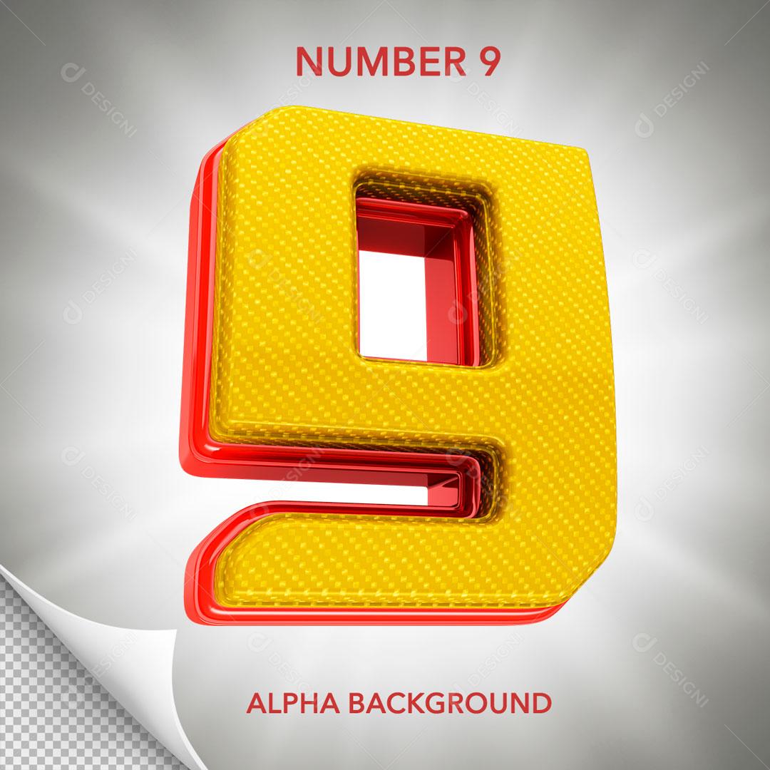 Número 3D Para Composição Número 9 Amarelo PSD Editável