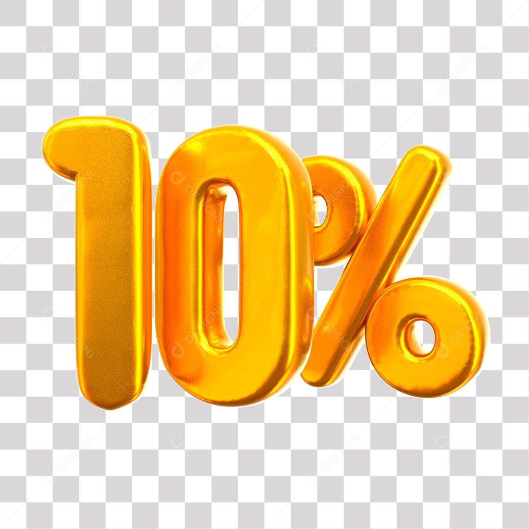 Elemento 3D 10% Dourado Para Composição PNG Transparente Sem Fundo