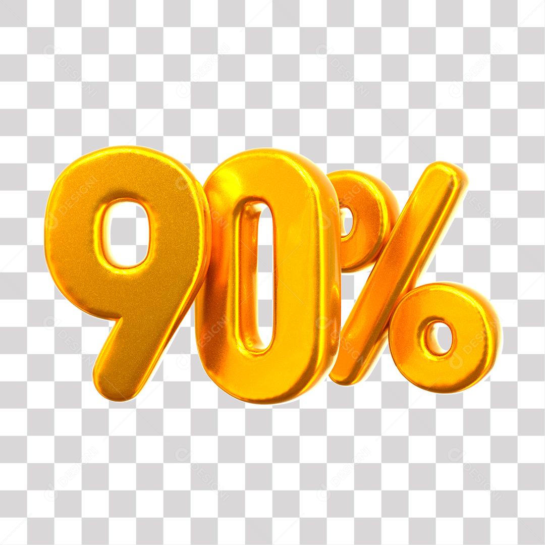 Elemento 3D 90% Dourado Para Composição PNG Transparente Sem Fundo
