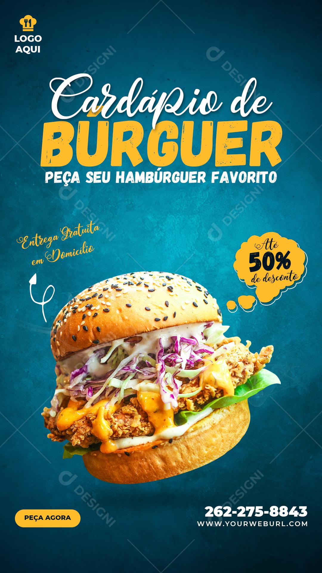 Cardápio De Burger Peça Já O Seu Social Media PSD Editável