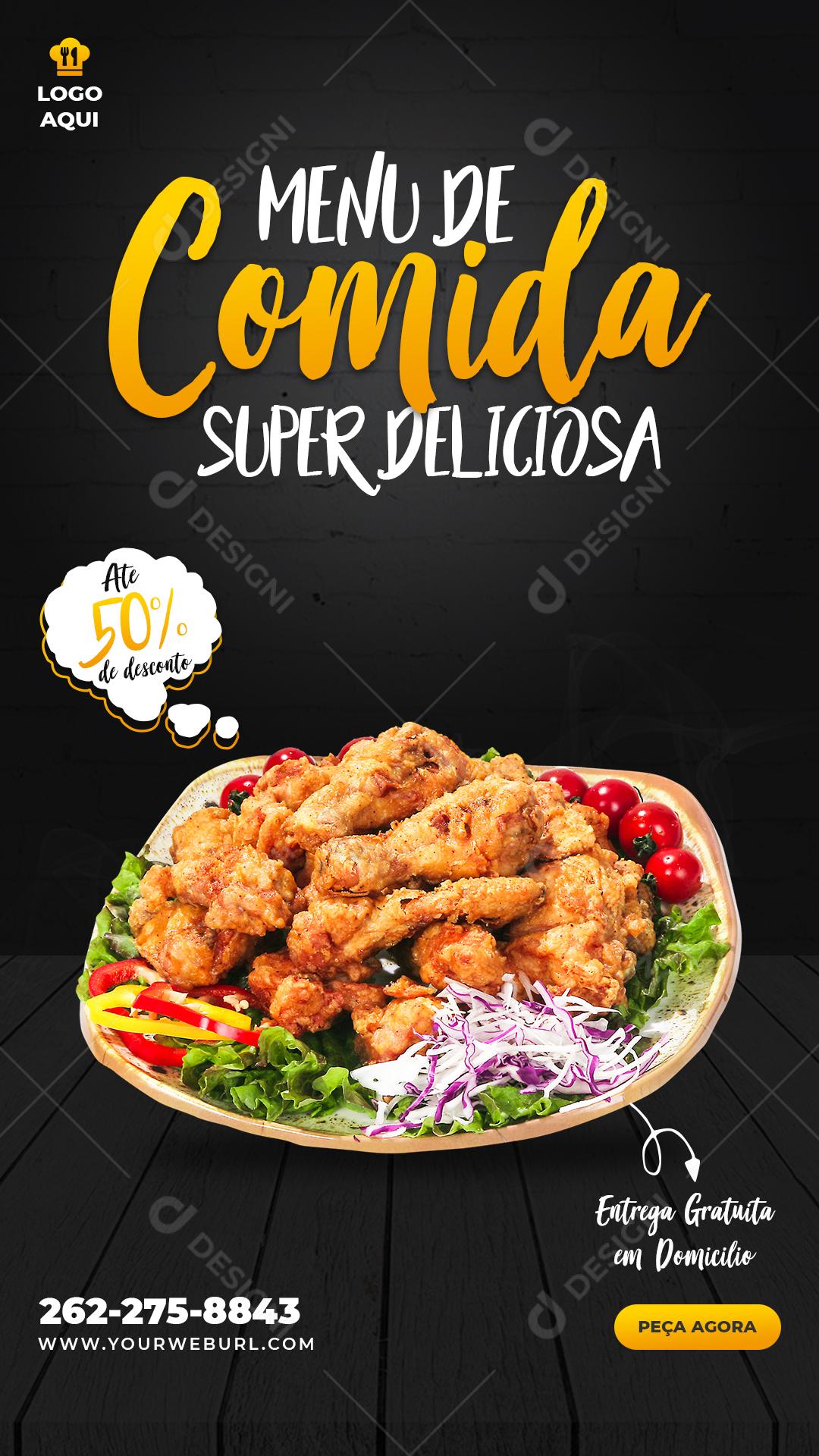 Menu Comida Super Deliciosa Restaurante Social Media PSD Editável