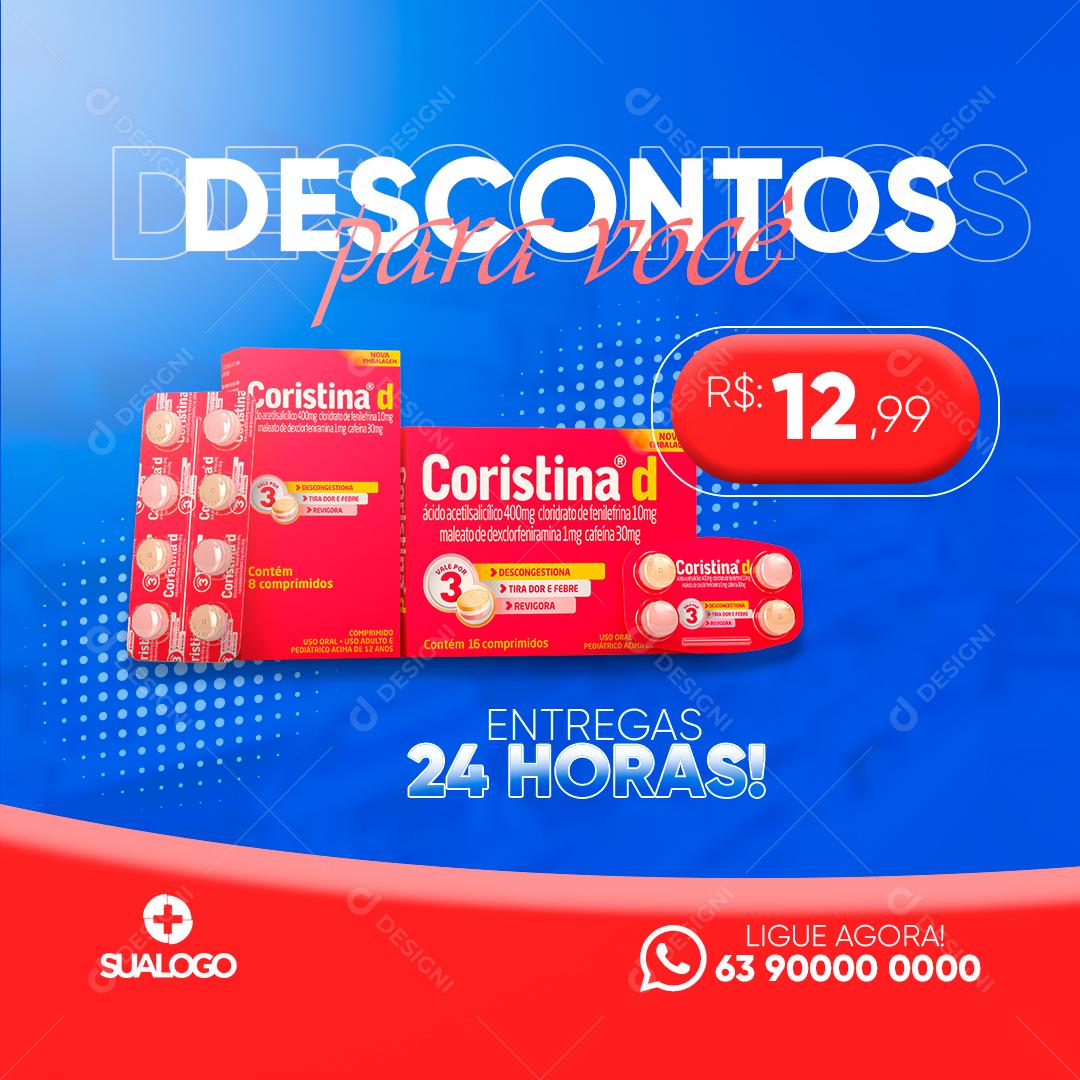 Farmácia Drogaria Desconto Para Você Entrega 24 Horas Social Media PSD Editável