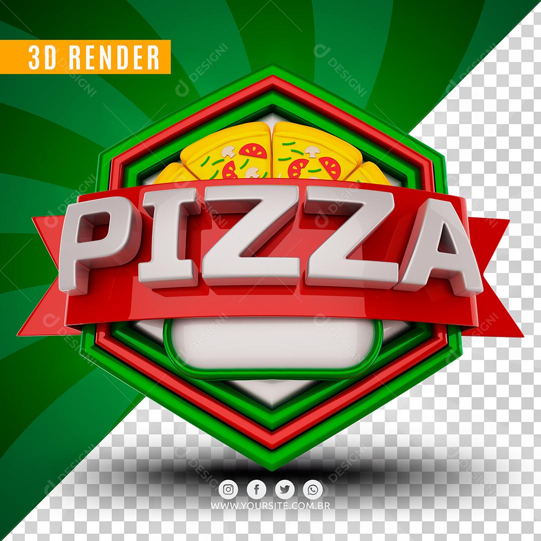 Pizza Com Fátias Selo 3D Para Composição PSD