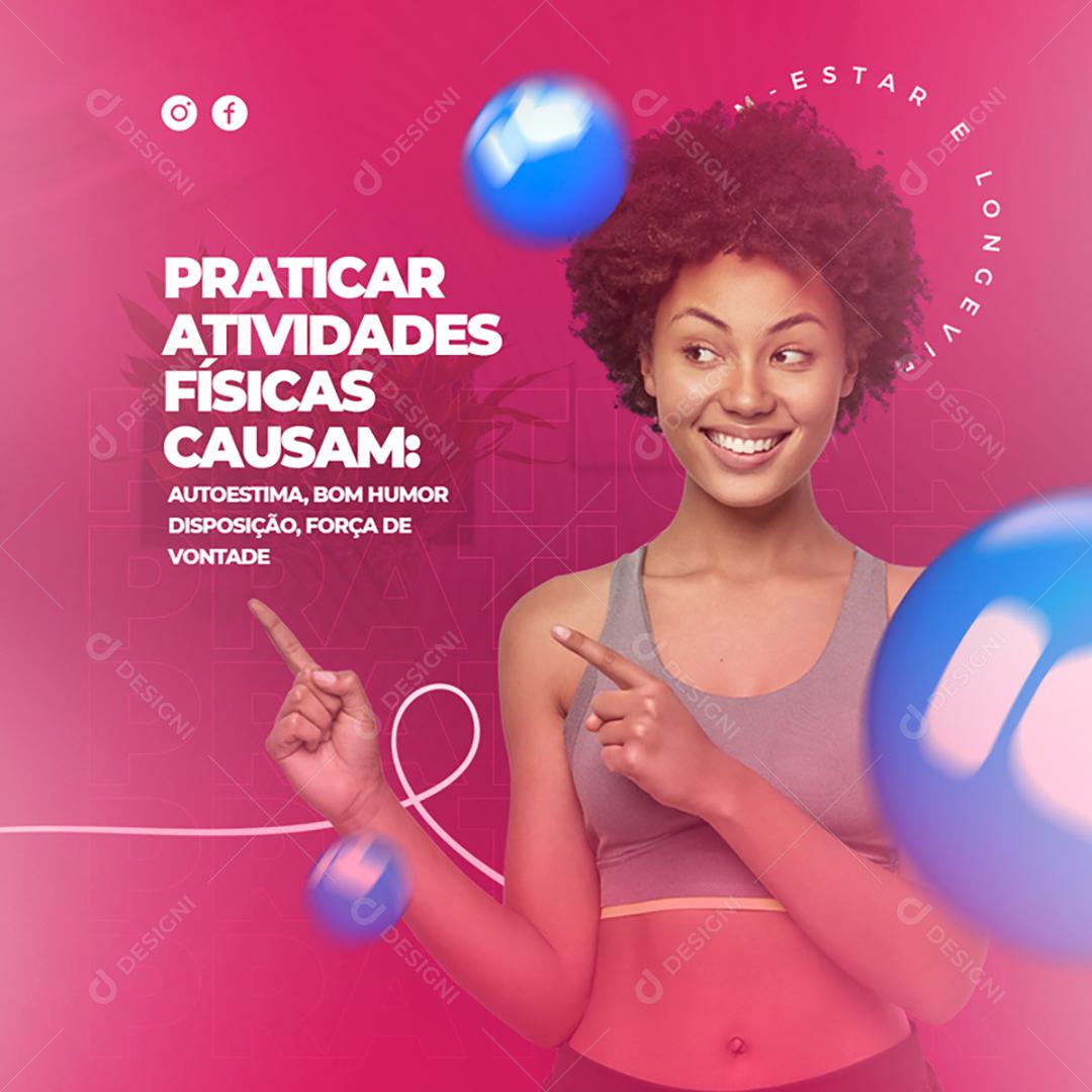 Social Media Praticar atividades físicas causam Autoestima Clínica Esportiva PSD Editável