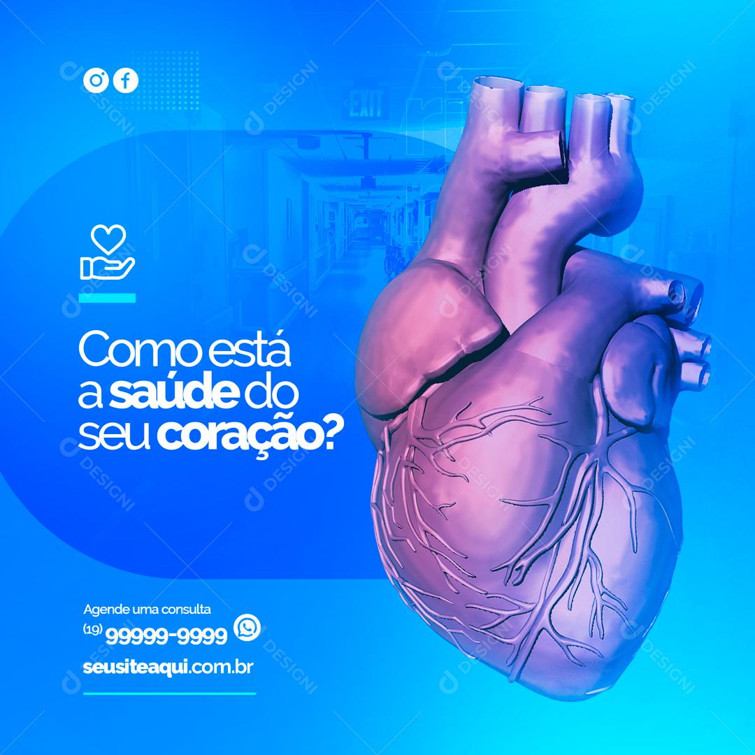 Social Media Como está a saúde dos seu coração Clínica Médica PSD Editável