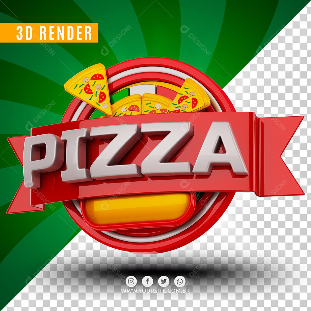 Pizza Com Fátias Selo 3D Para Composição PSD