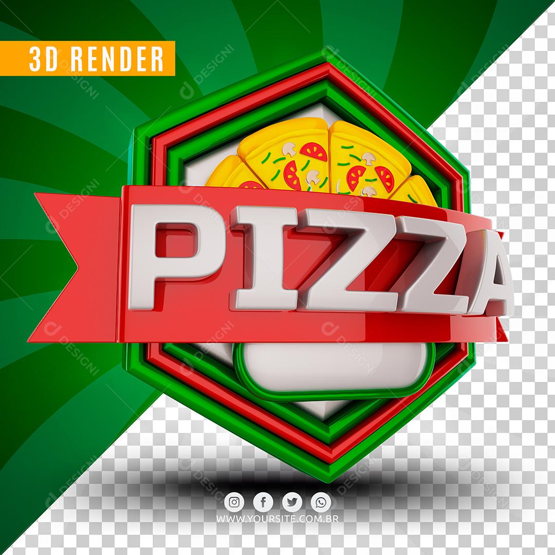 Selo 3D Pizza Com Fátias Para Composição PSD