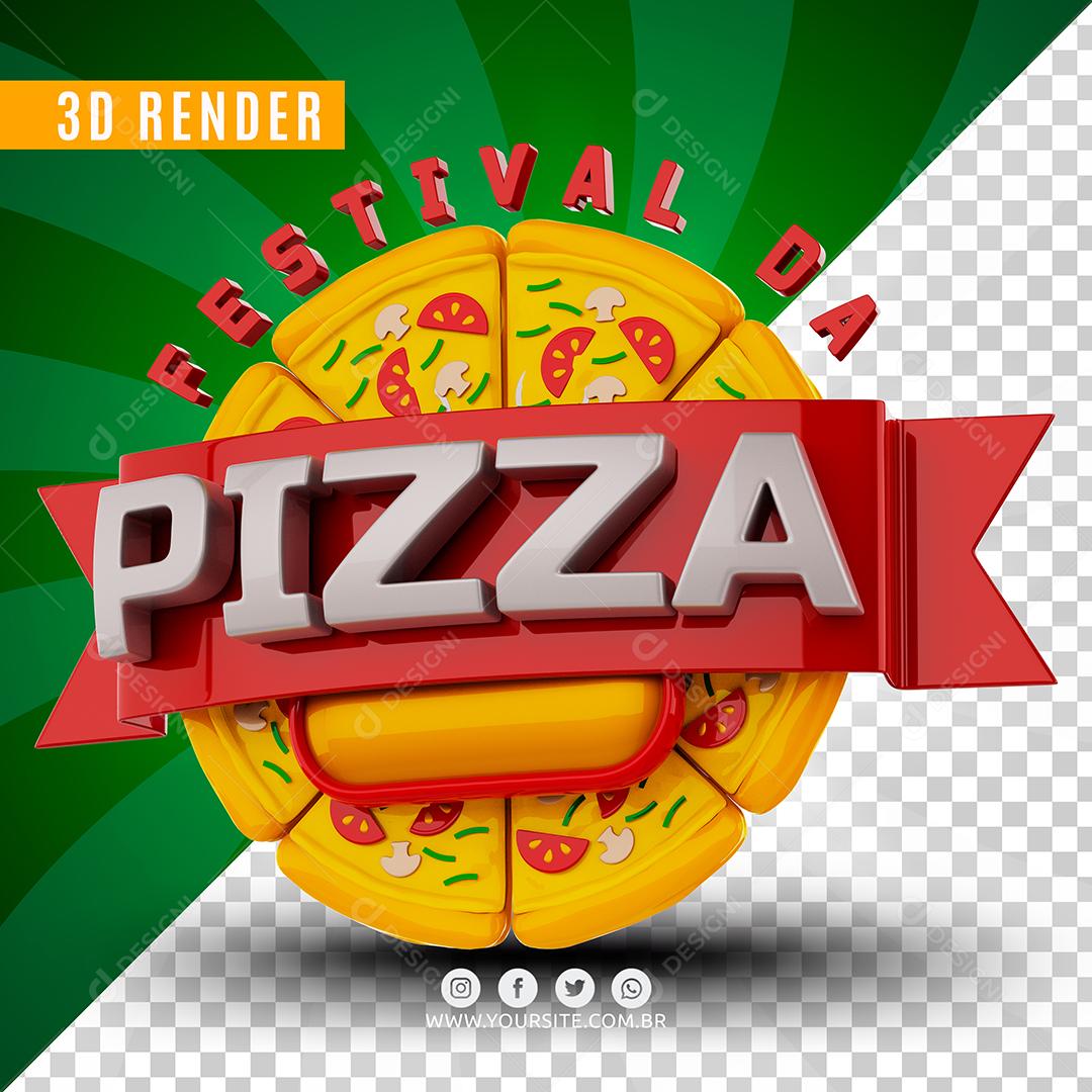 Selo 3D Festival Da Pizza Com Fátias Para Composição PSD