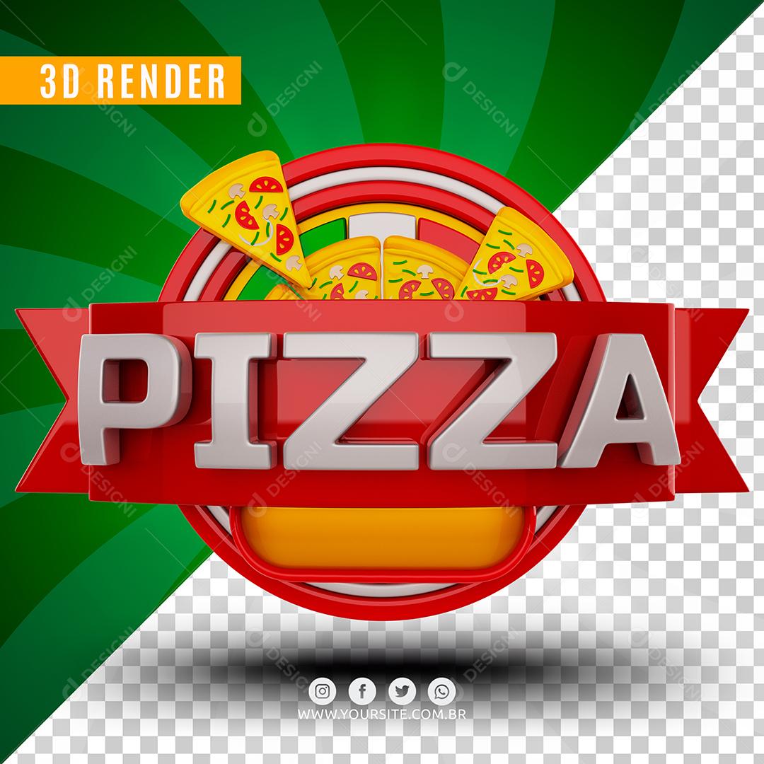 Pizza Com Fátias Selo 3D Para Composição PSD
