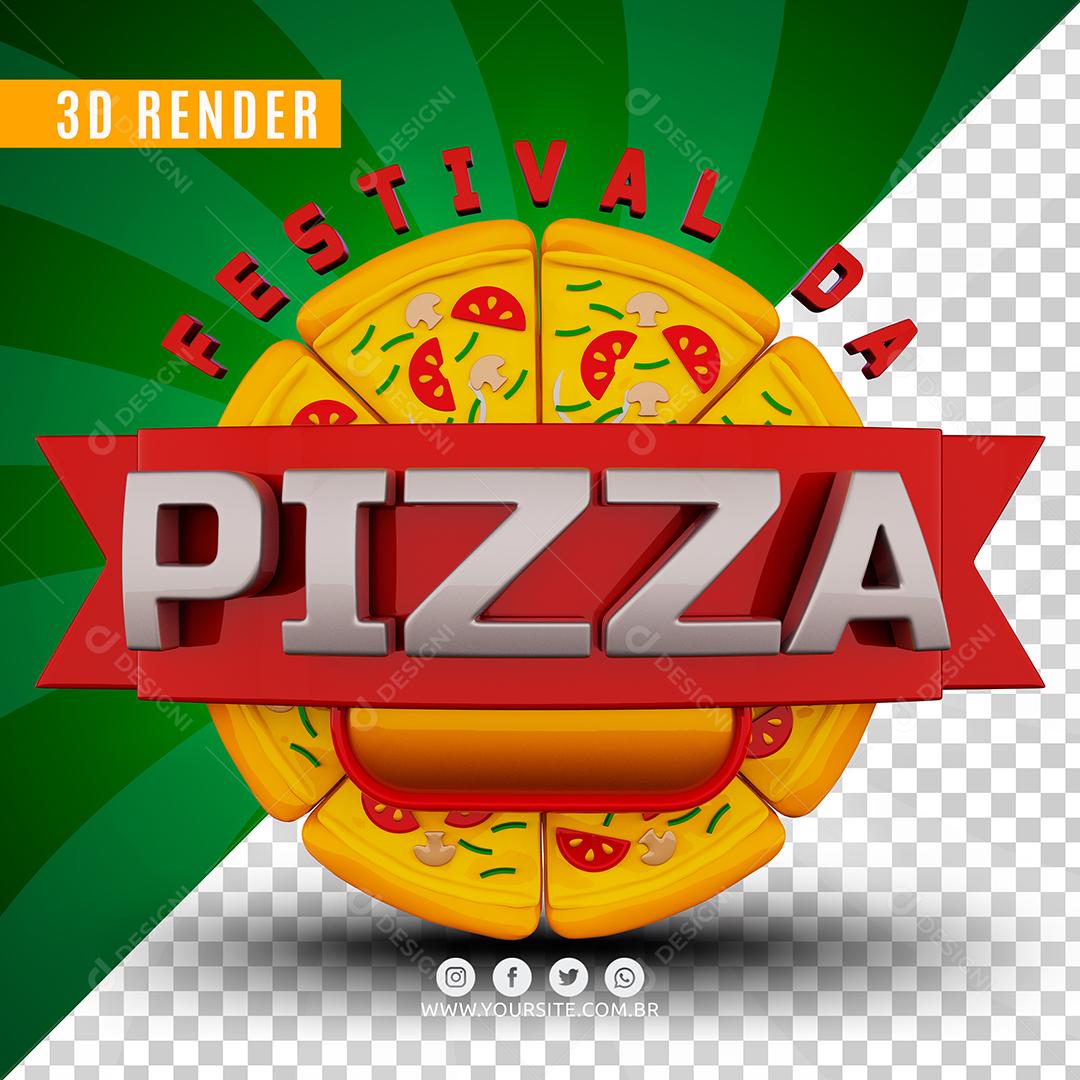 Festival Da Pizza Com Fátias Selo 3D Para Composição PSD