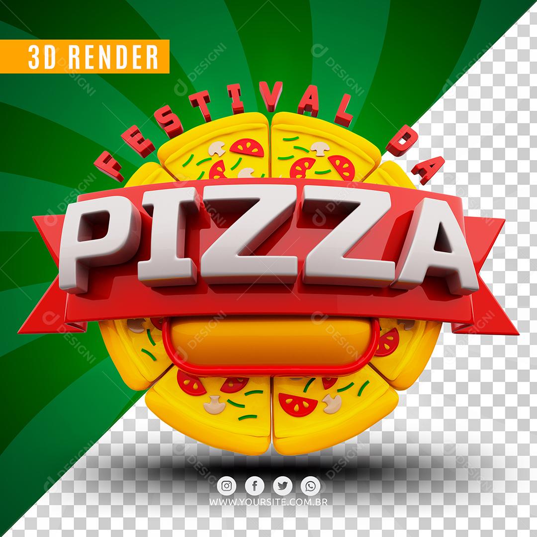 Selo 3D Festival Da Pizza Com Fátias Para Composição PSD
