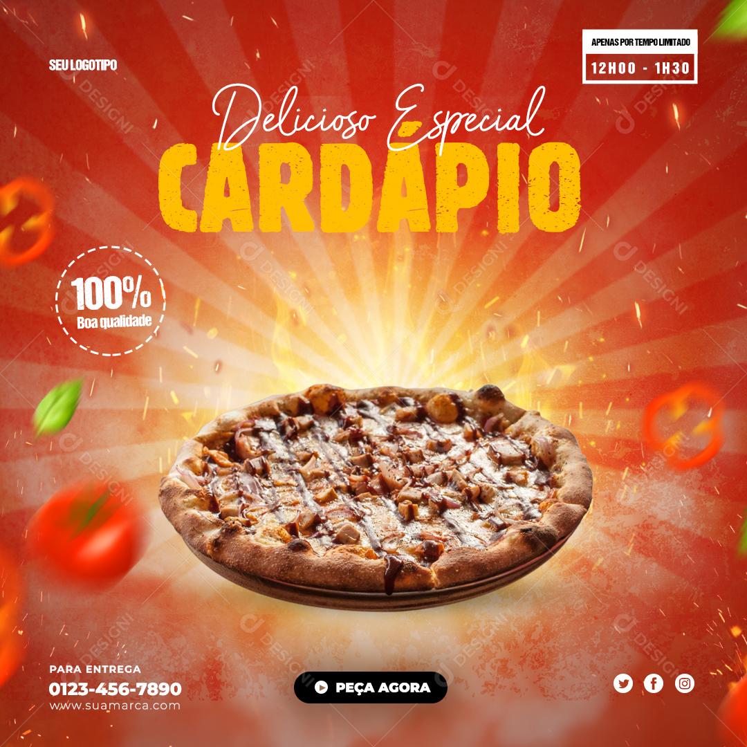 Delicioso e Especial Cardápio Restaurante Comida Pizza Social Media PSD Editável