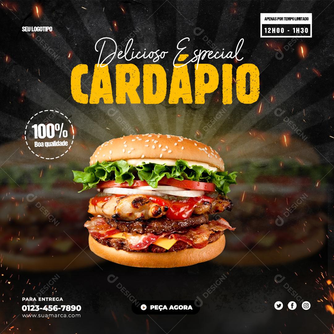 Delicioso e Especial Cardápio Restaurante Comida Social Media PSD Editável