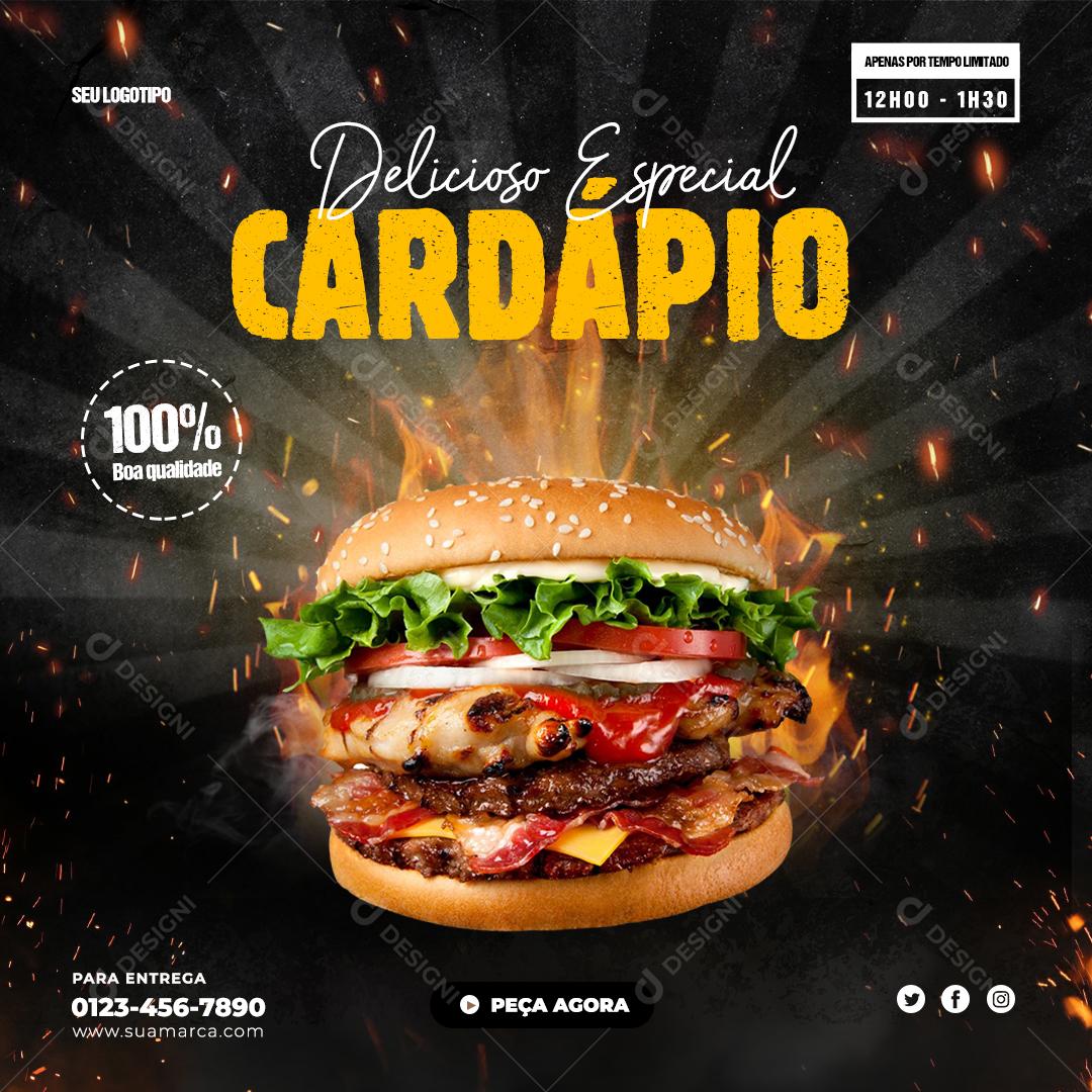 Delicioso e Especial Cardápio Restaurante Comida Social Media PSD Editável