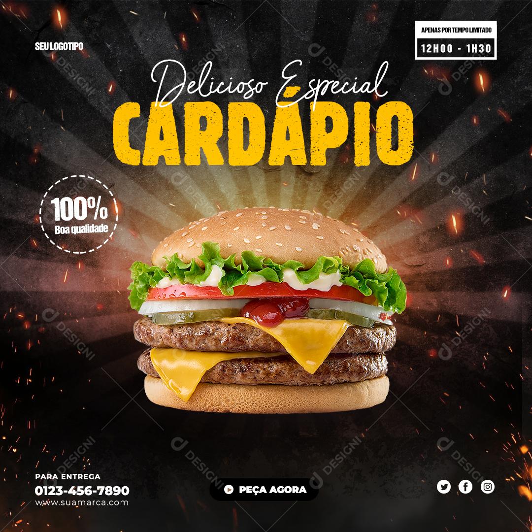 Delicioso e Especial Cardápio Restaurante Comida Social Media PSD Editável