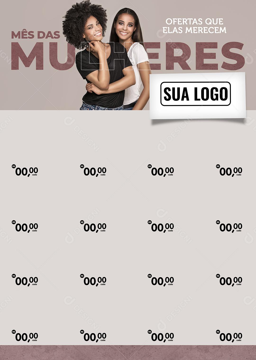 Encarte Mês das mulheres ofertas que elas merecem Dia Da Mulher Social Media PSD Editável