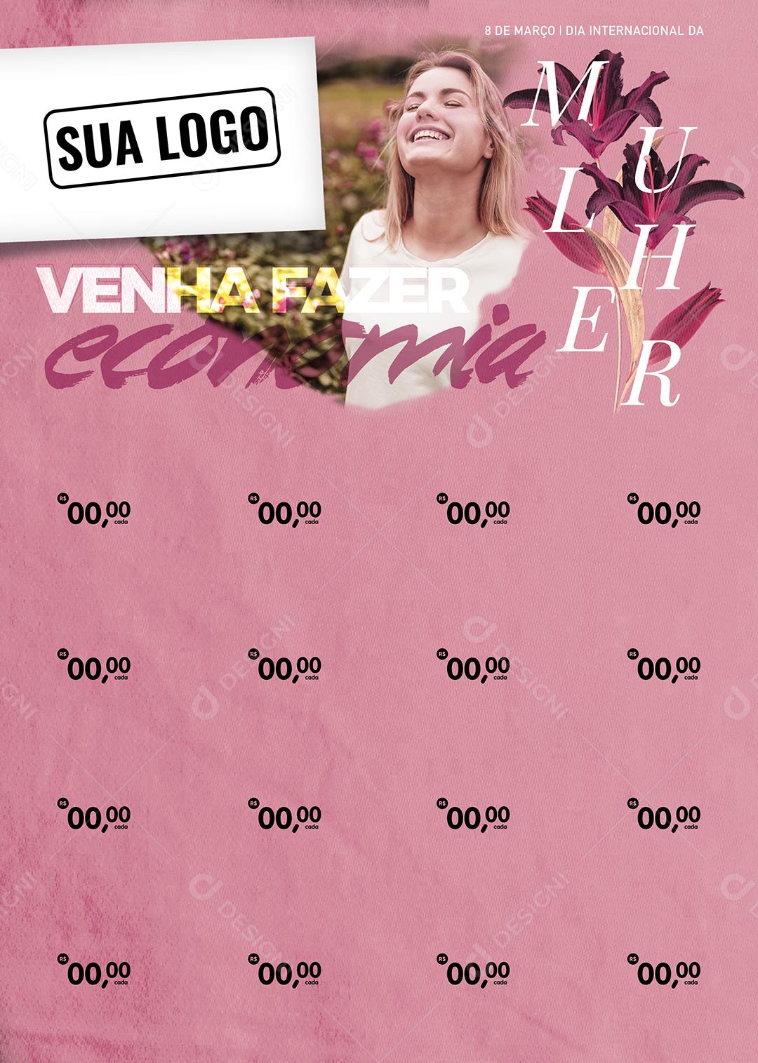 Social Media Encarte Venha fazer economia Dia Da Mulher PSD Editável