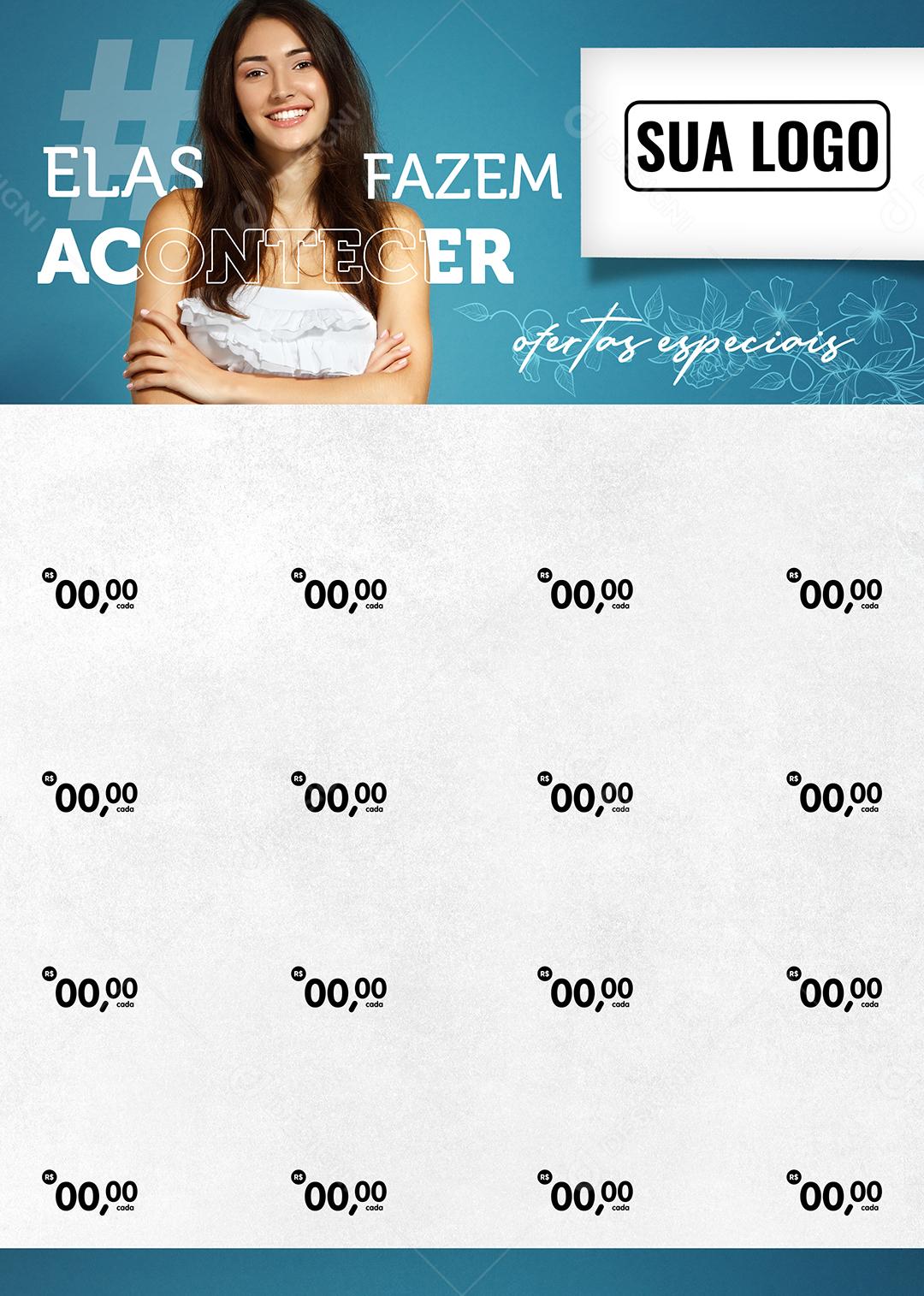 Social Media Encarte Elas fazem acontecer ofertas especiais Dia Da Mulher PSD Editável