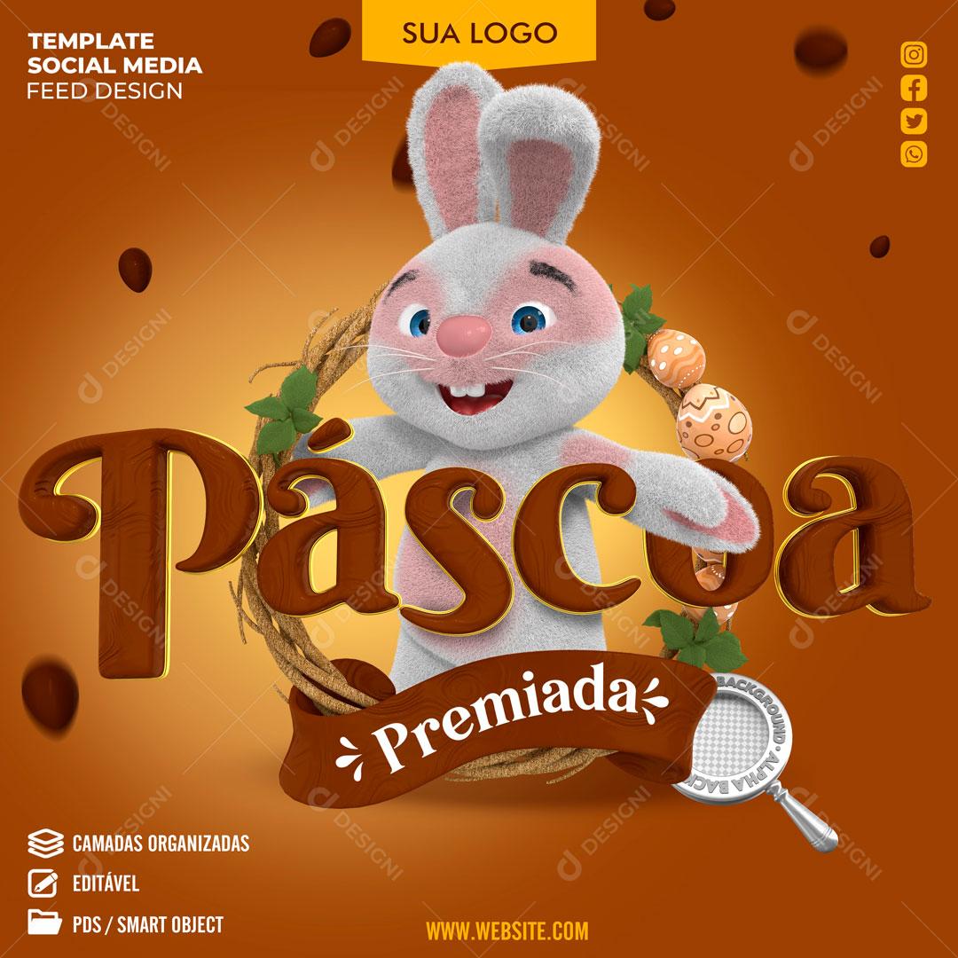 Selo 3D Para Composição Páscoa Premiada Chocolate PSD Editável