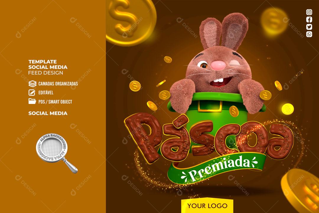 Selo 3D Para Composição Páscoa Premiada Chocolate PSD Editável