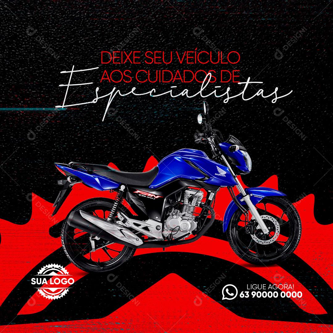 Post Oficina Mecânica Moto Mecânico Especialista Social Media PSD Editável