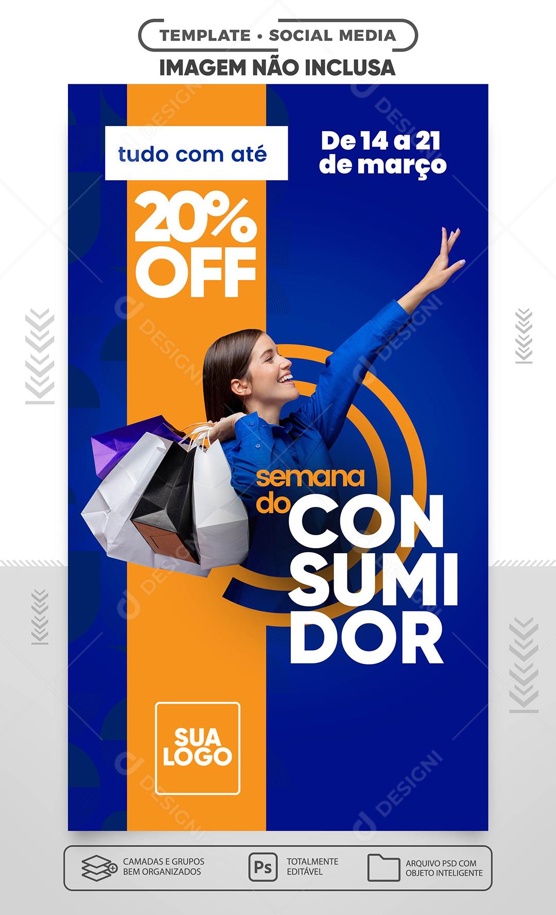 Social Media Semana do consumidor com 20% de desconto Lojas PSD Editável