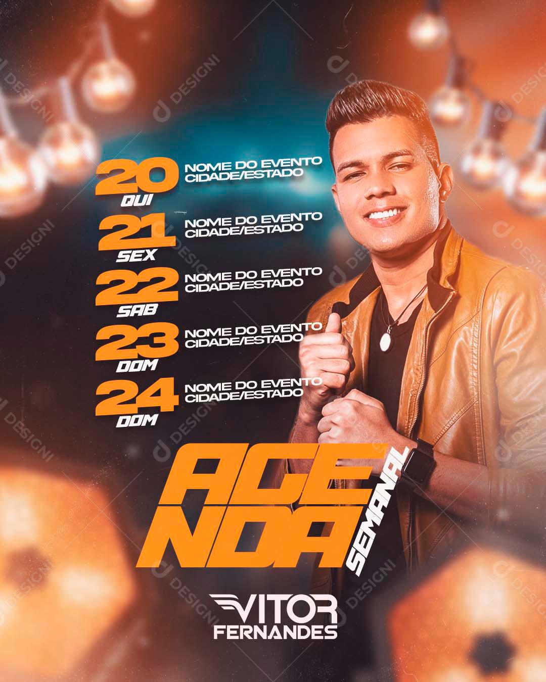 Flyers Agenda Semanal Vitor Fernandes Social Media PSD Editável