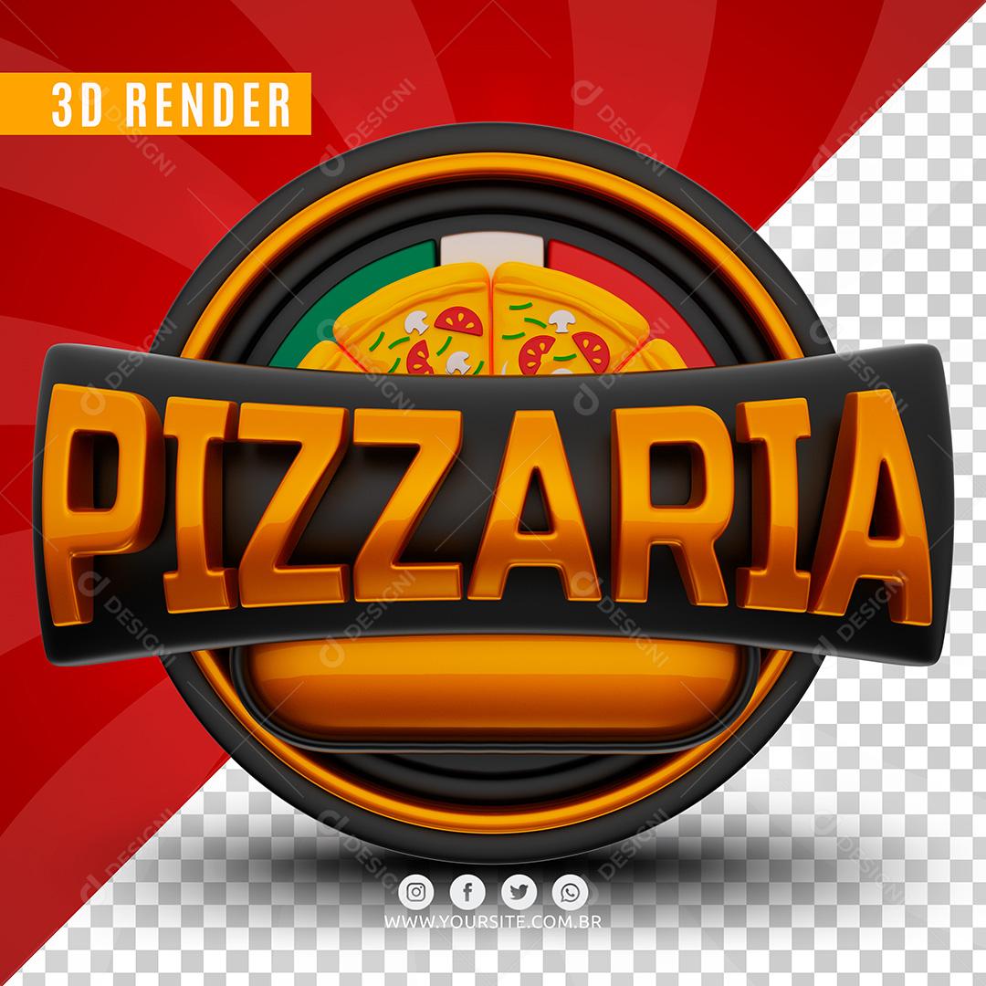 Pizzaria Laranjado e Preto Selo 3D Para Composição PSD